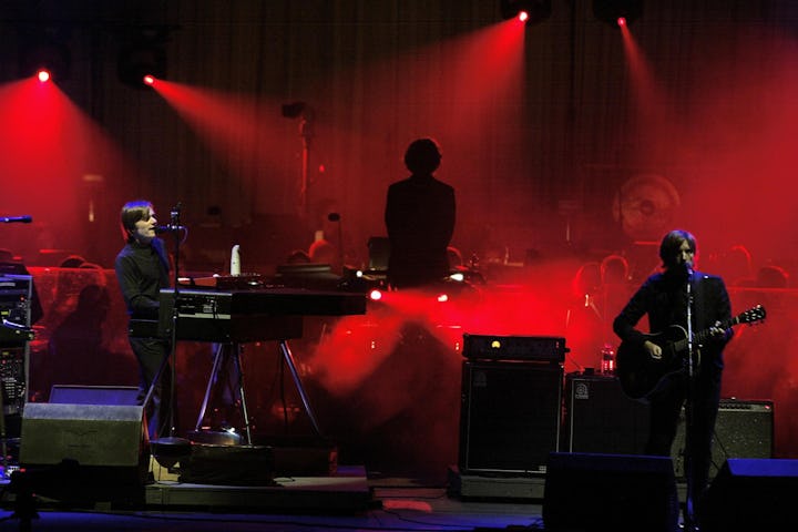 Jean-Benoit Dunckel (L) and Nicolas Godin (R) of the French music duo Air performs at the Hollywood ...