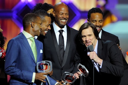 NEW YORK, NY - APRIL 14:  (L-R) Actors Tommy Davidson, Marlon Wayans, Keenen Ivory Wayans, Jim Carre...