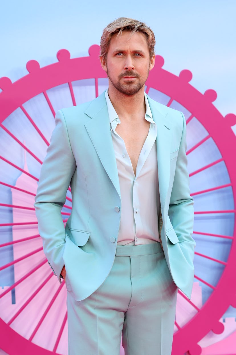 LONDON, ENGLAND - JULY 12: Ryan Gosling attends The European Premiere Of “Barbie” at Cineworld Leice…