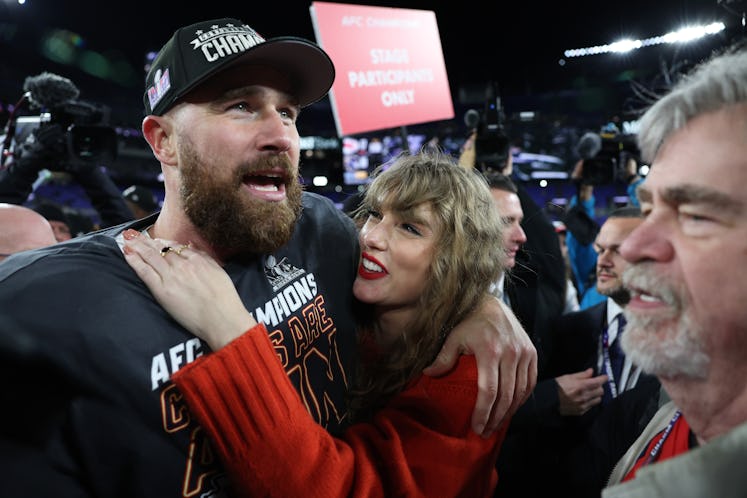 Travis Kelce and Taylor Swift after AFC Championship Game