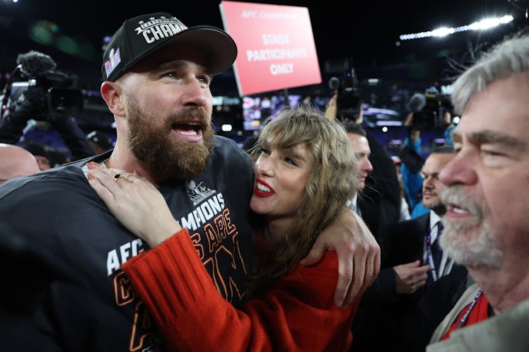 Travis Kelce and Taylor Swift after AFC Championship Game