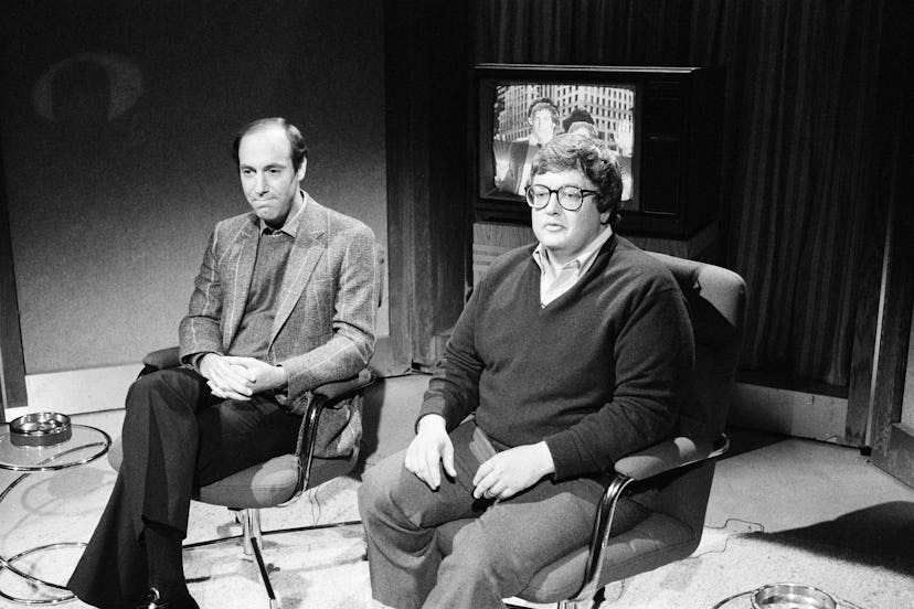 SATURDAY NIGHT LIVE -- Episode 1 -- Pictured: (l-r) Gene Siskel, Roger Ebert during the 'Review' ski...
