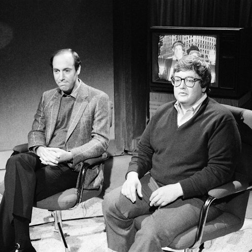 SATURDAY NIGHT LIVE -- Episode 1 -- Pictured: (l-r) Gene Siskel, Roger Ebert during the 'Review' ski...