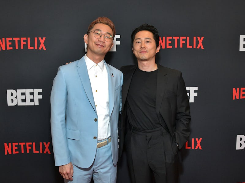 LOS ANGELES, CALIFORNIA - MARCH 30: (L-R) Lee Sung Jin and Steven Yeun attend Netflix's Los Angeles ...