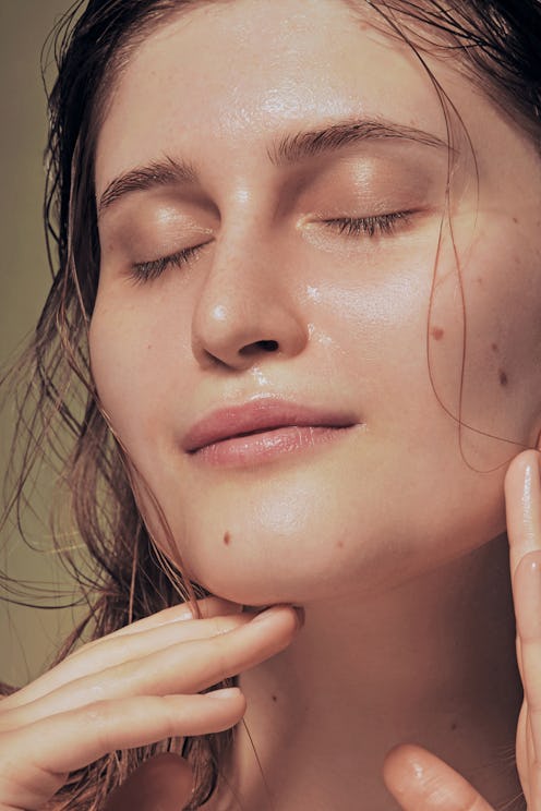 skin care products on damp skin