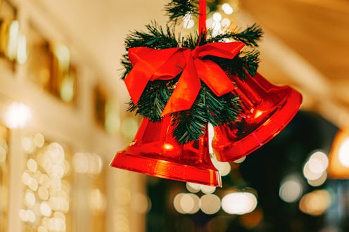 Christmas bells at the Christmas Market. New Year celebration concept.Copy space.