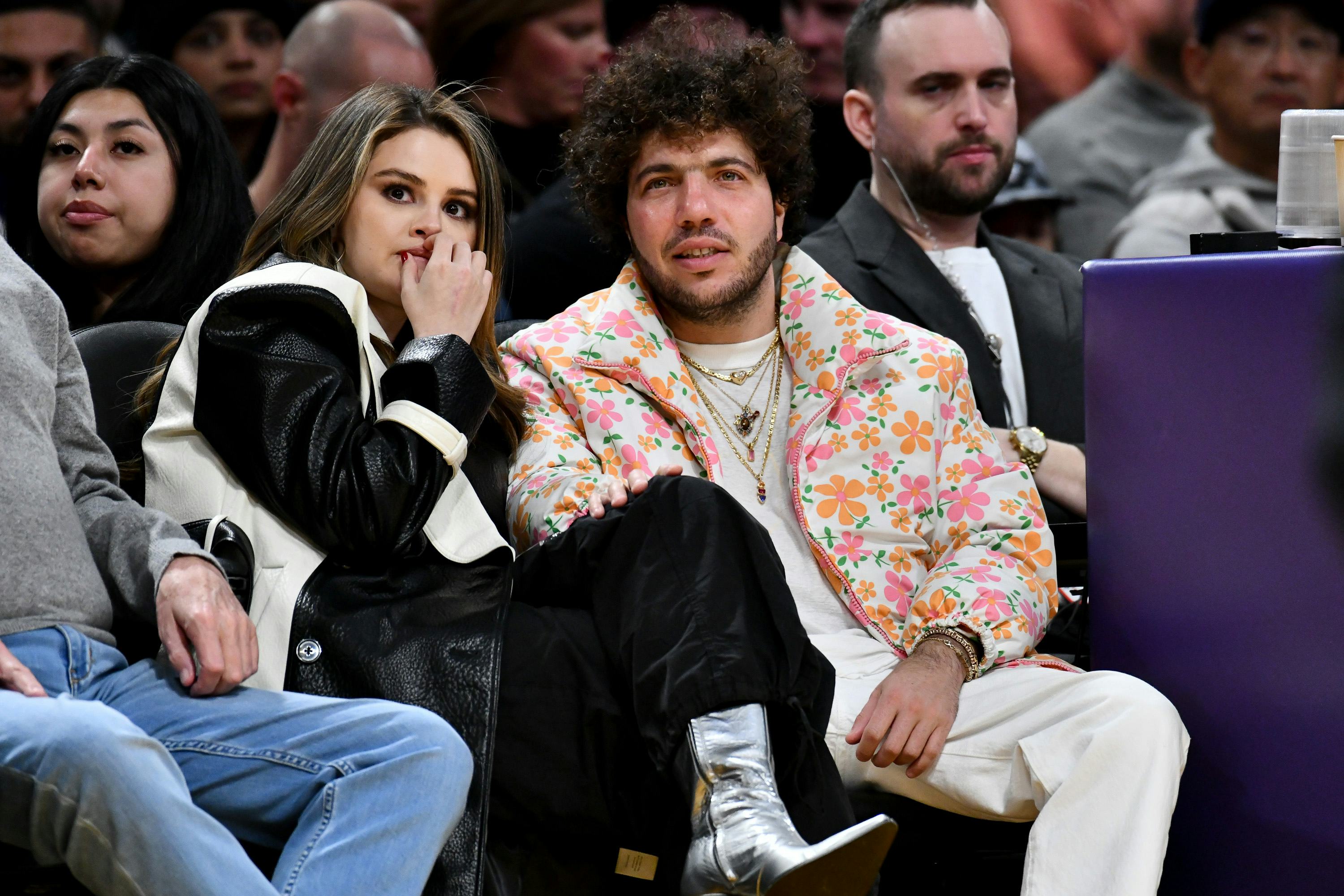 Selena Gomez and Benny Blanco attend a basketball game between the Los Angeles Lakers and the Miami &hellip;