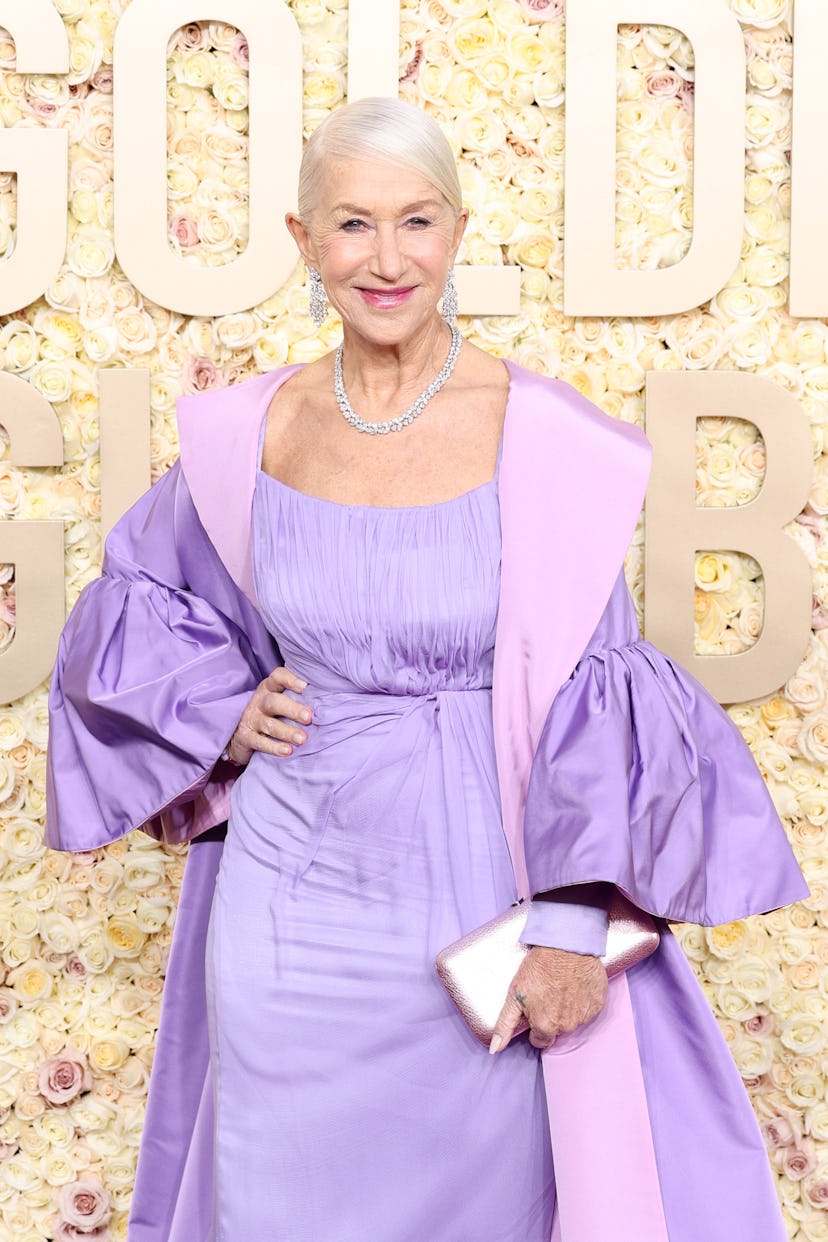 Helen Mirren hair makeup at 2024 Golden Globes