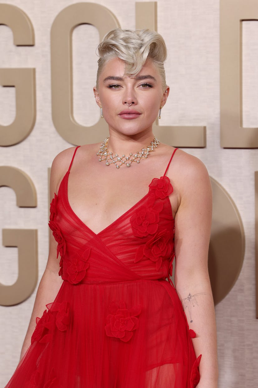 BEVERLY HILLS, CALIFORNIA - JANUARY 07: Florence Pugh attends the 81st Annual Golden Globe Awards at...