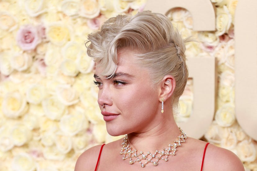 Florence Pugh rocks a blonde faux hawk at the 2024 Golden Globe Awards