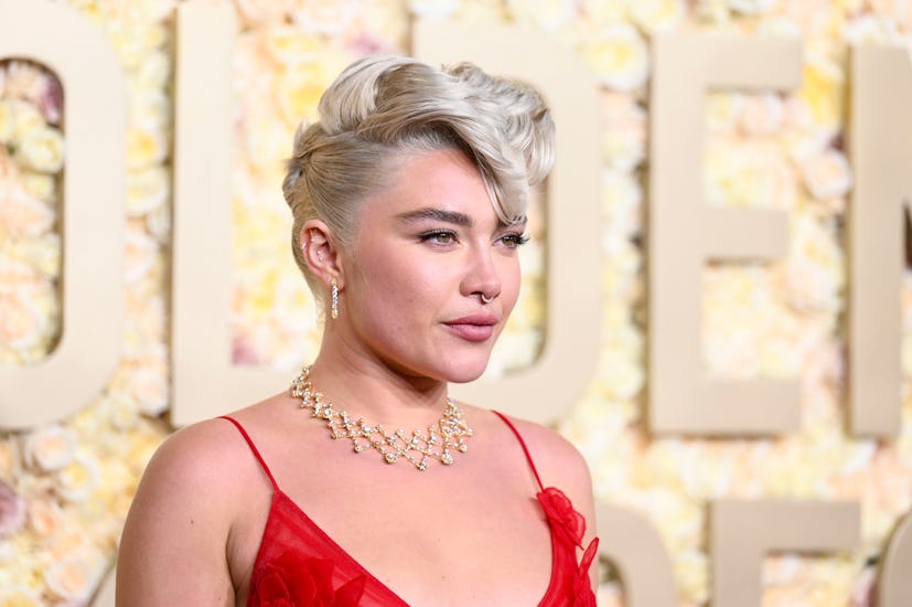 Florence Pugh at the 81st Golden Globe Awards statement necklace