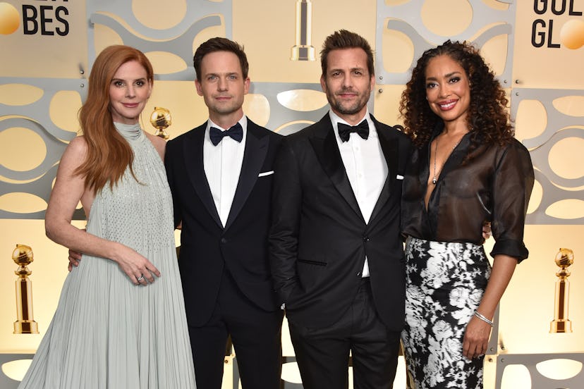 Sarah Rafferty, Patrick J. Adams, Gabriel Macht and Gina Torres at the 81st Golden Globe Awards.