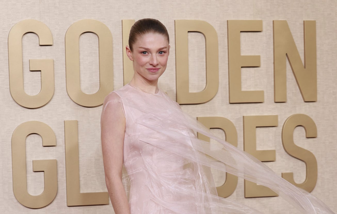 US model Hunter Schafer arrives for the 81st annual Golden Globe Awards at The Beverly Hilton hotel ...