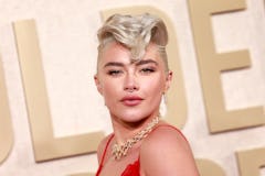 British actress Florence Pugh arrives for the 81st annual Golden Globe Awards at The Beverly Hilton ...