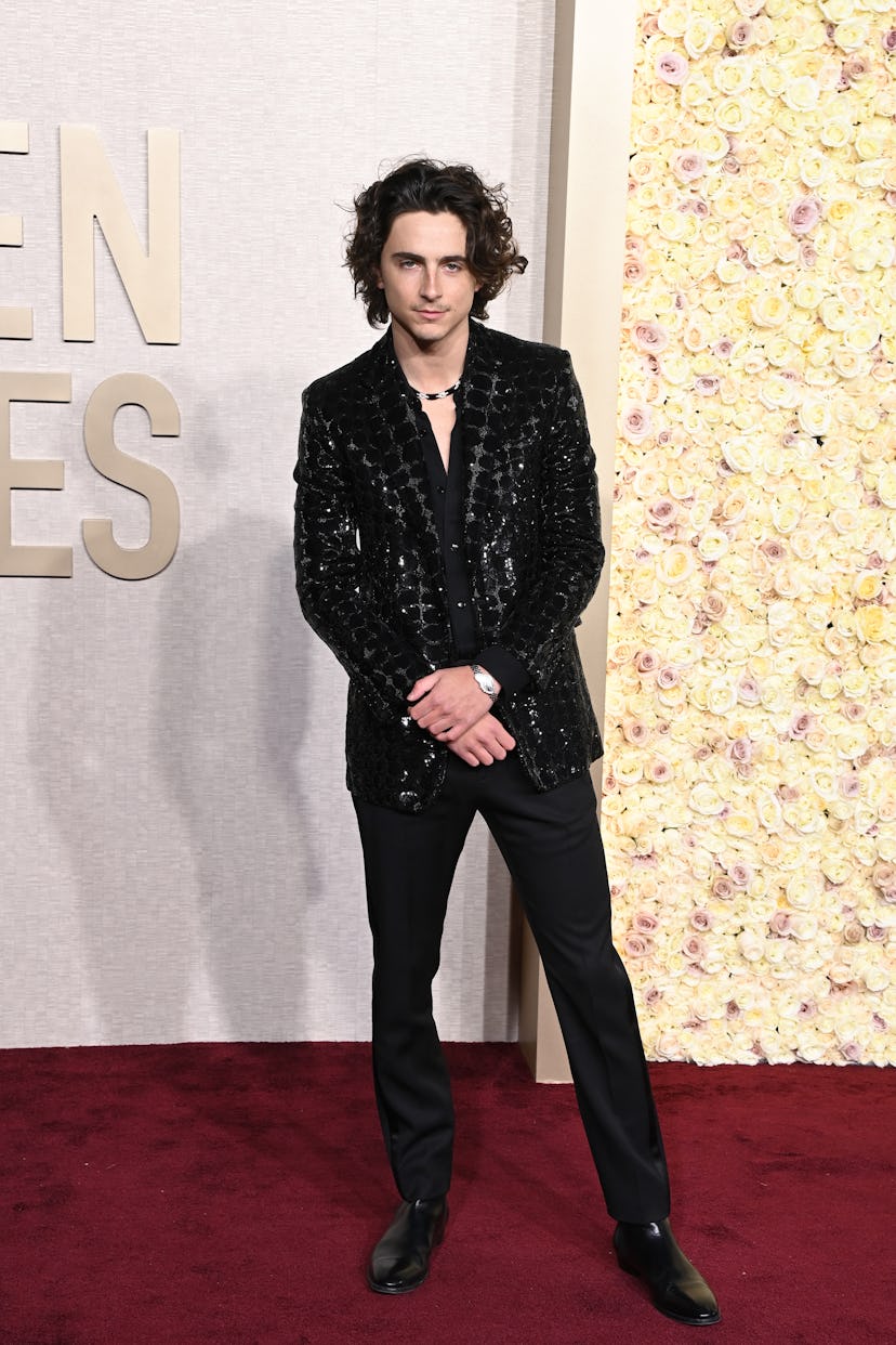 Timothée Chalamet attends the 81st Annual Golden Globe Awards.