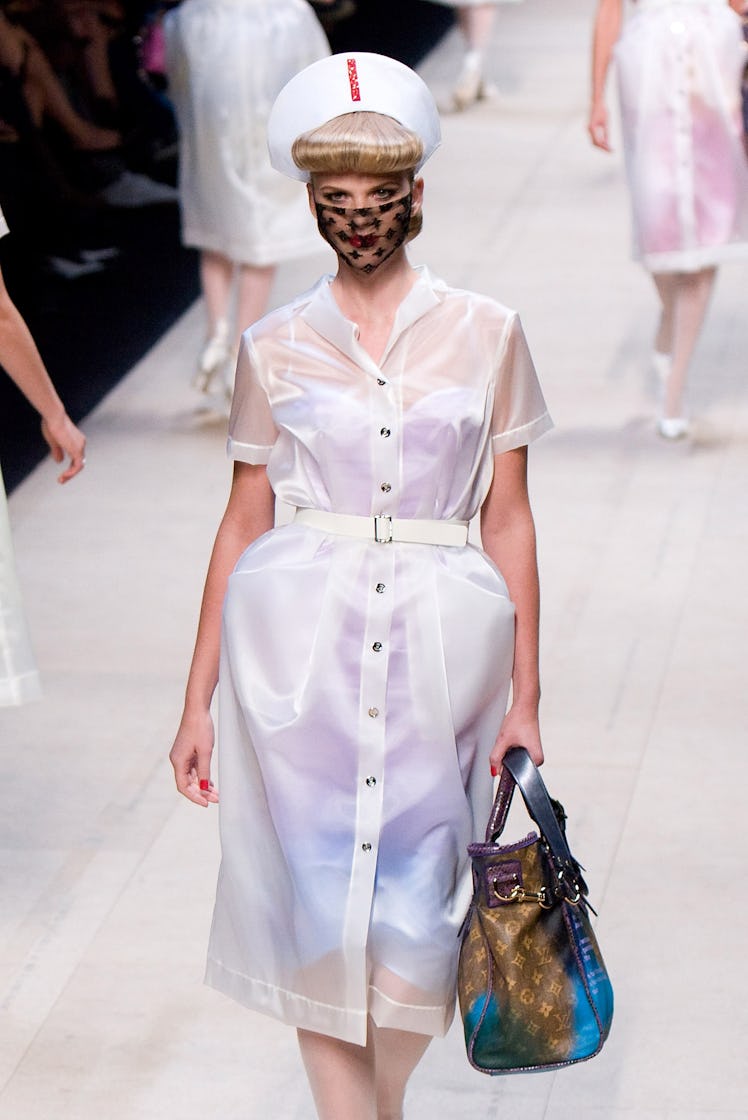 A Model walks down the catwalk during the Louis Vuitton Spring Summer 2008 show at Paris Fashion Wee...