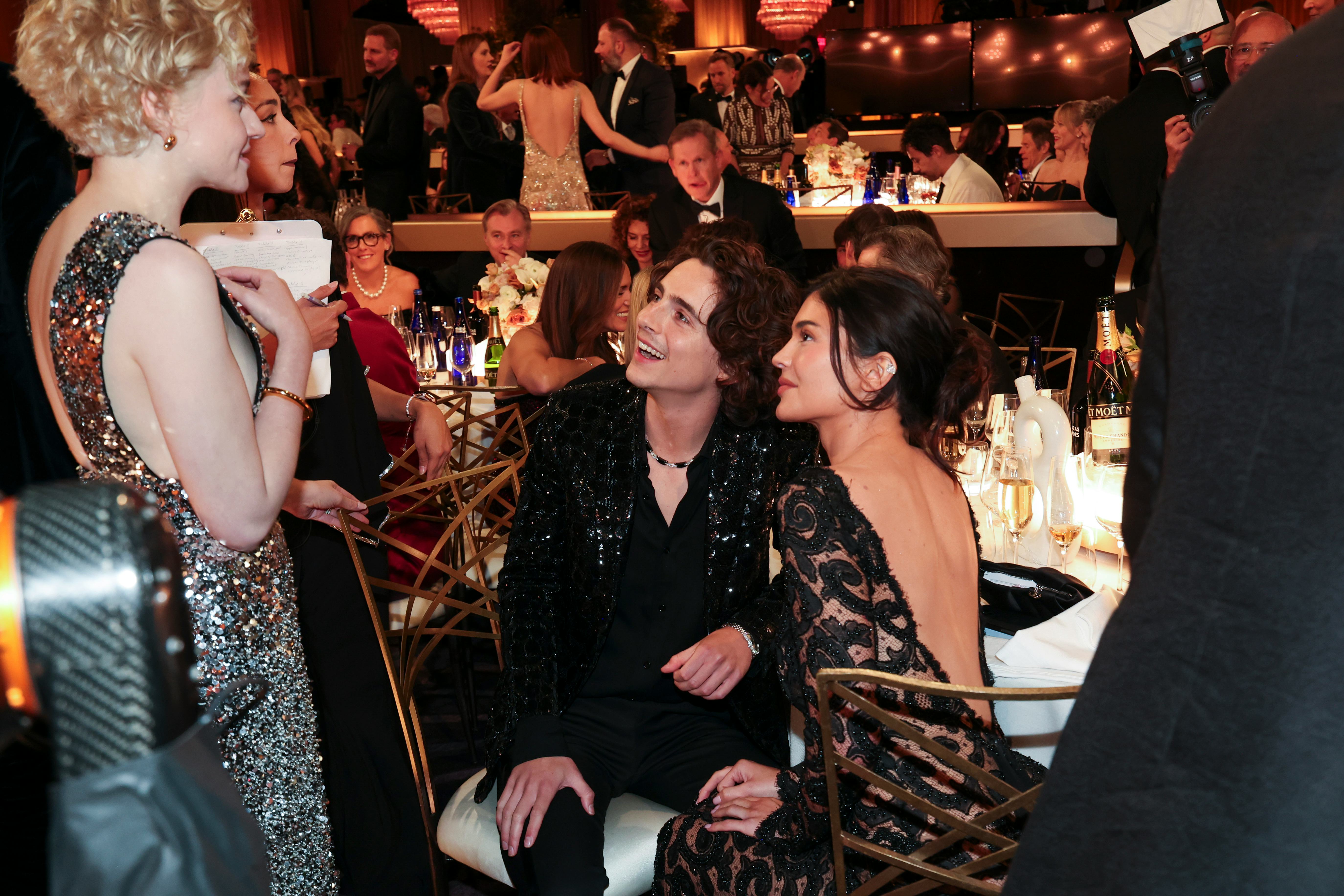 Julia Garner, Timothée Chalamet and Kylie Jenner at the 81st Golden Globe Awards.