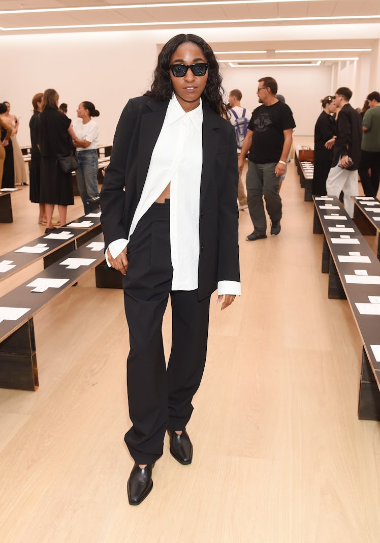 Ayo Edebiri at the Proenza Schouler Spring 2024 Ready To Wear Fashion Show at Phillips Auction House...