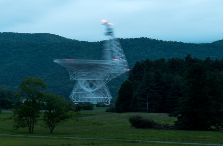 The Green Bank Telescope adjusts position at The Green Bank Observatory in Green Bank, West Virginia...