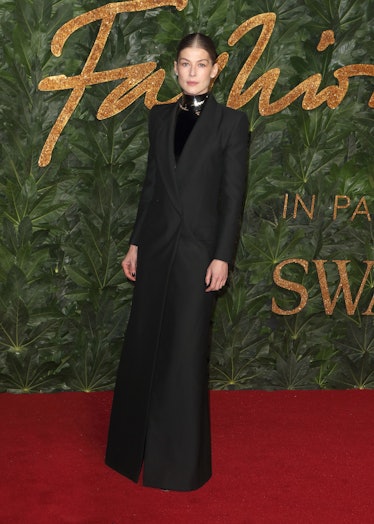 Rosamund Pike seen on the red carpet during the Fashion Awards 2018 at the Royal Albert Hall, Kensin...