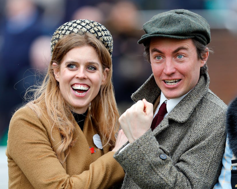 Princess Beatrice and Edoardo Mapelli Mozzi cheer as they watch the racing on day 3 'St Patrick's Th...