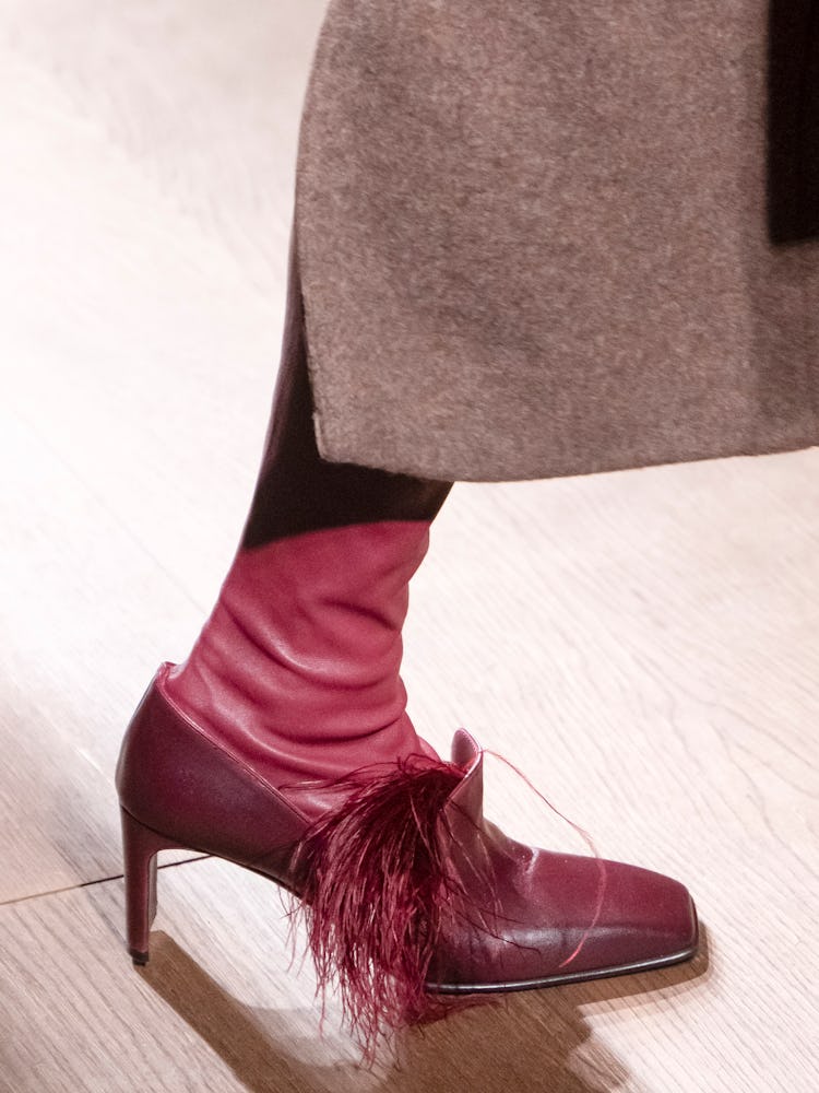 MILAN, ITALY - FEBRUARY 24: A model walks the runway during the Salvatore Ferragamo Ready to Wear Fa...