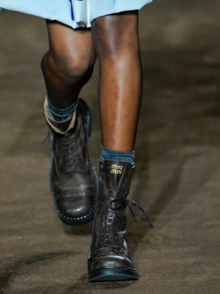 PARIS, FRANCE - MARCH 05: A model walks the runway during the Miu Miu Ready to Wear Fall/Winter 2024...