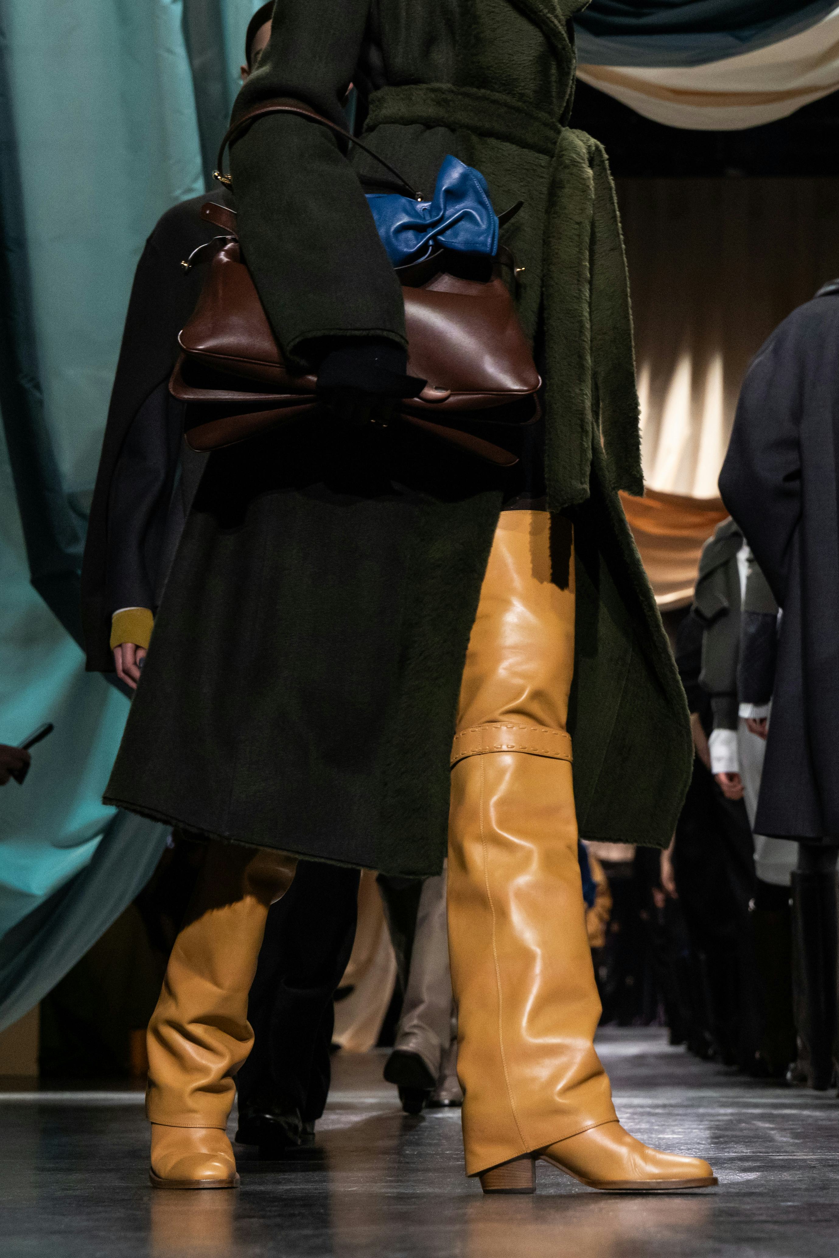 MILAN, ITALY - FEBRUARY 21: A model, shoe detail, walks the runway at the Fendi fashion show during ...