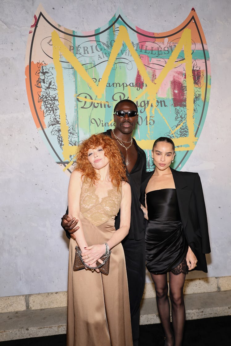 NEW YORK, NEW YORK - OCTOBER 10: Natasha Lyonne, Moses Sumney and Zoë Kravitz attend the Dom Perigno...