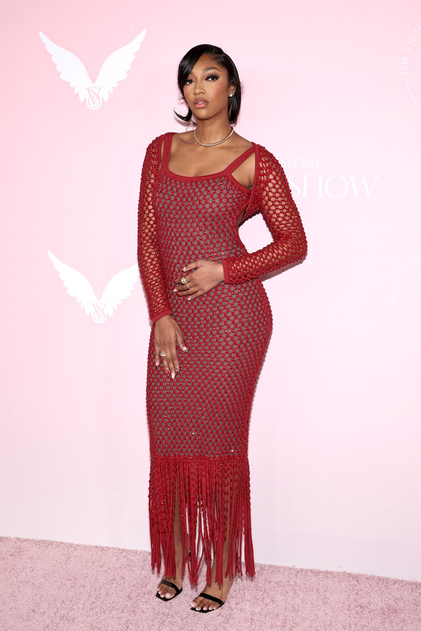 Angel Reese wore a mesh dress to the Victoria’s Secret Fashion Show.