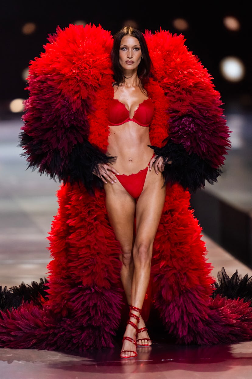 Bella Hadid walks the runway during the Victoria’s Secret Fashion Show 2024 at Duggal Greenhouse on …