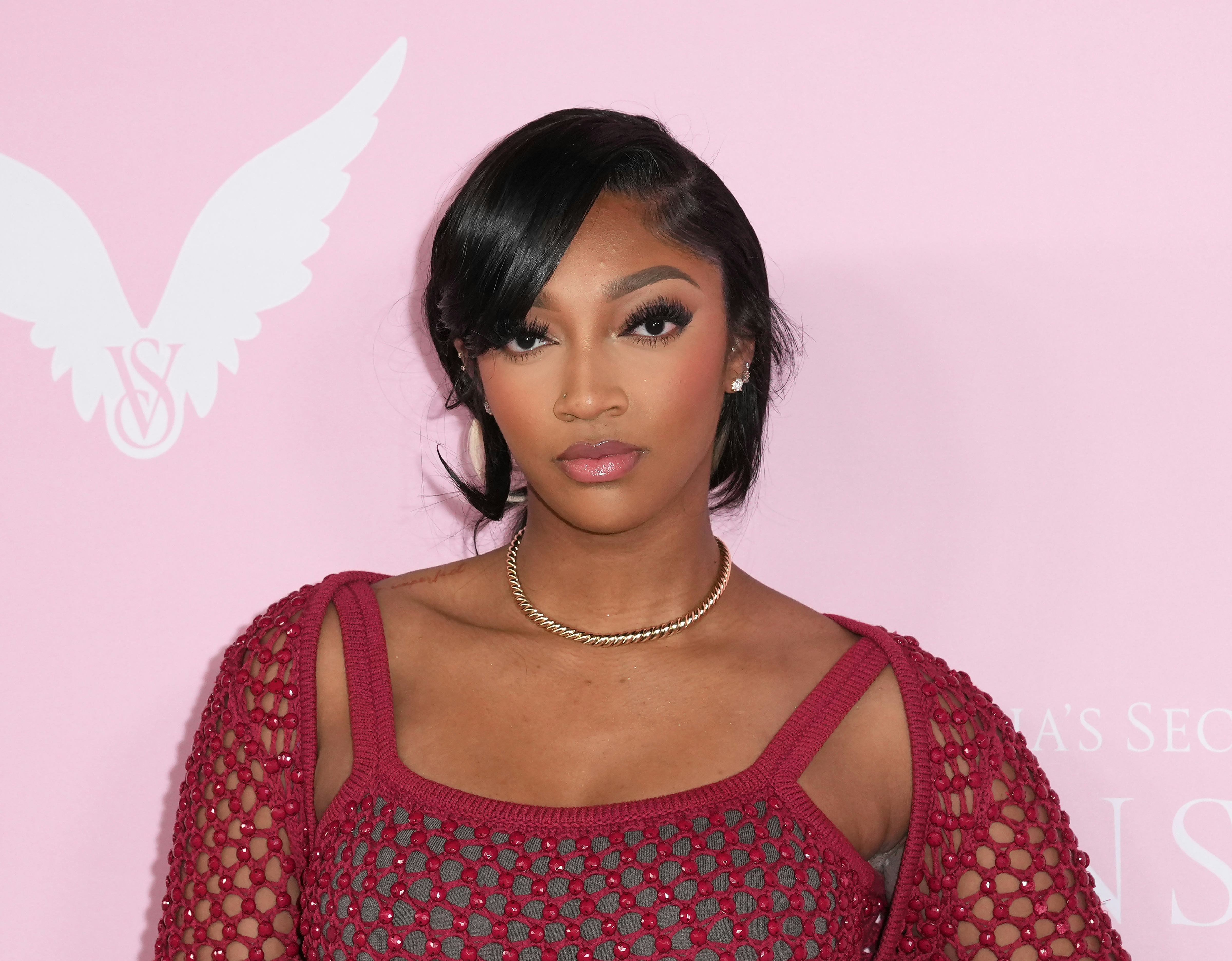 Angel Reese wore a mesh dress to the Victoria&rsquo;s Secret Fashion Show.