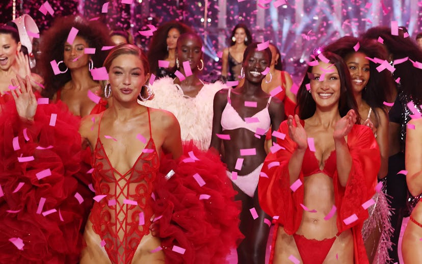 BROOKLYN, NEW YORK - OCTOBER 15: Gigi Hadid and Bella Hadid walk the runway during the 2024 Victoria...