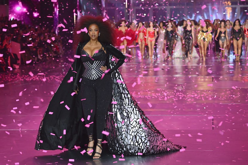 Model Tyra Banks walks the runway during the 2024 Victoria's Secret Fashion Show at Duggal Greenhous...