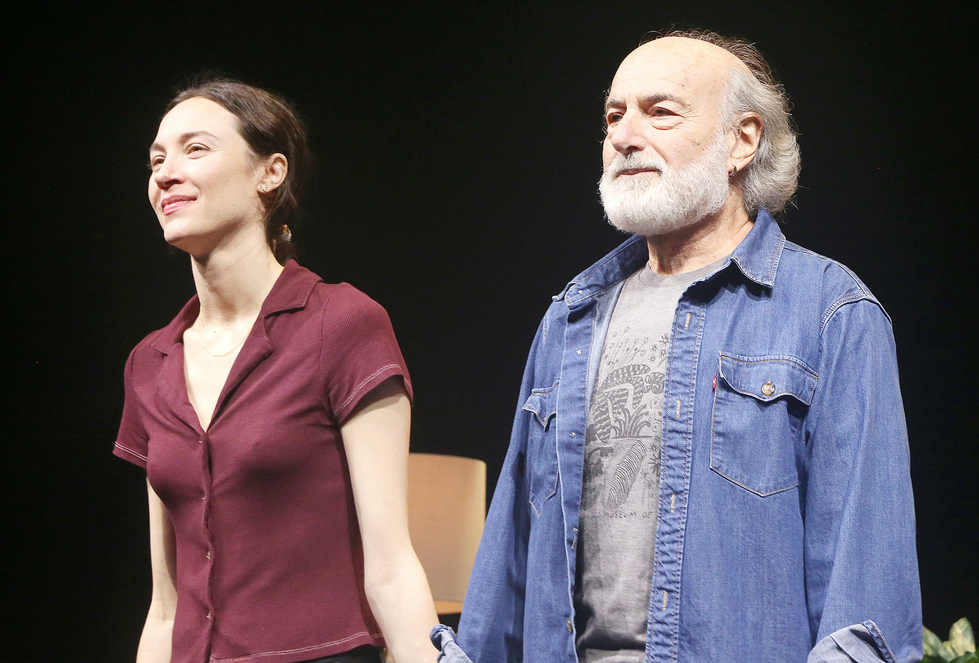 Sydney Lemmon and Peter Friedman, the cast of the play Job on Broadway.
