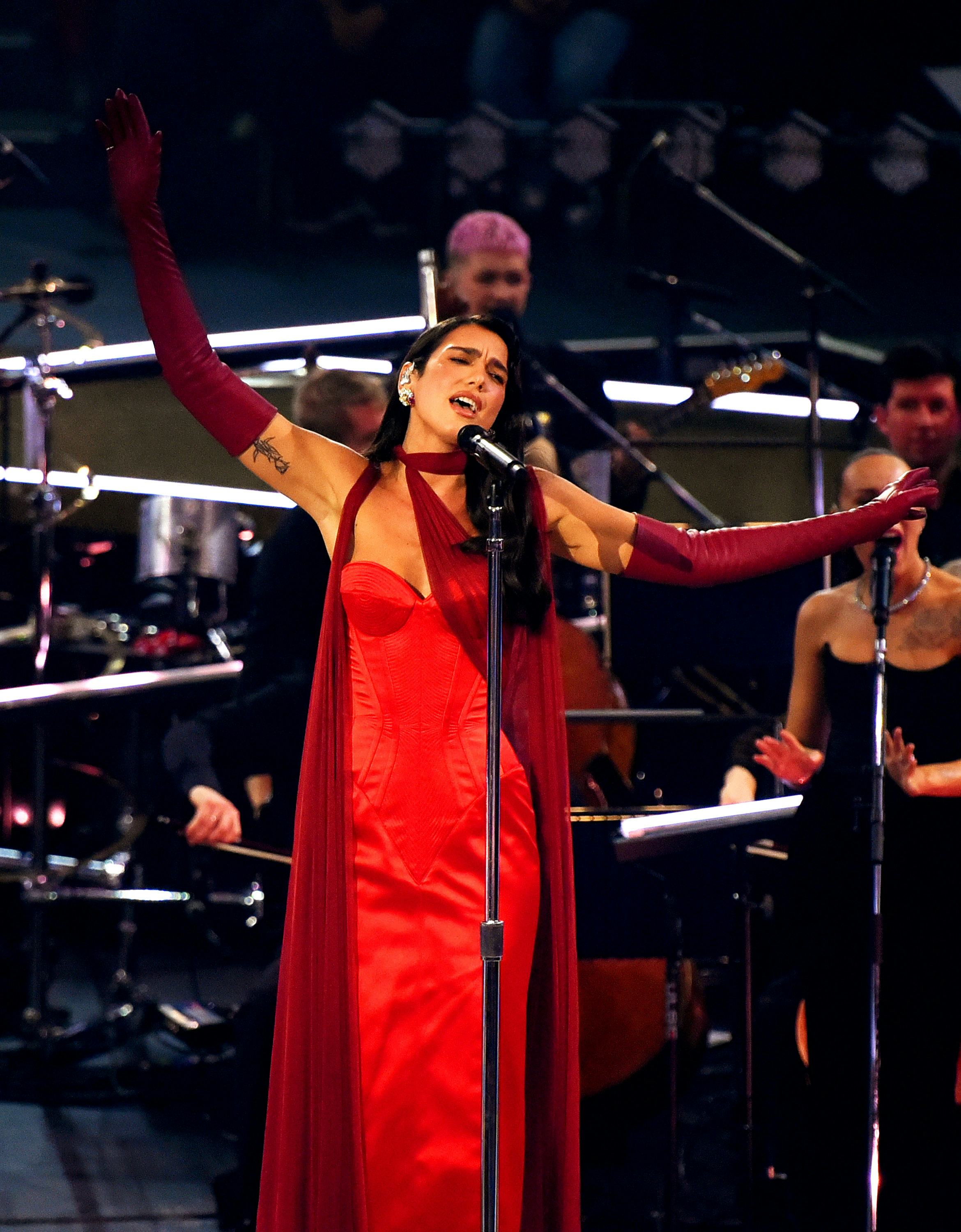 Dua Lipa wore an old Hollywood-inspired dress at a recent performance.