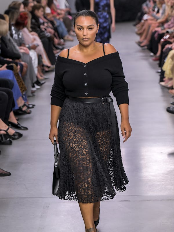 Paloma Elsesser on the runway at Michael Kors RTW Spring 2025 as part of New York Ready to Wear Fash…