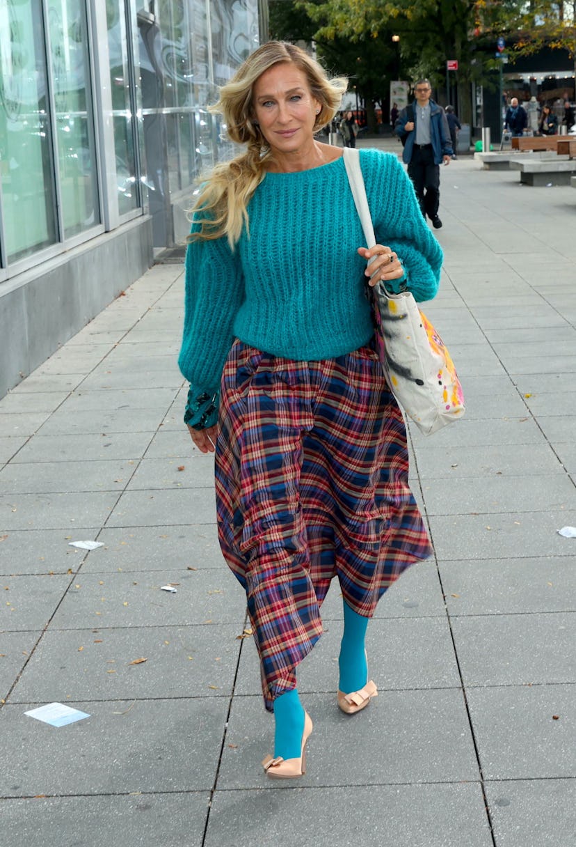 Sarah Jessica Parker is seen on the set of "And Just Like That" on October 02, 2024 in New York City...