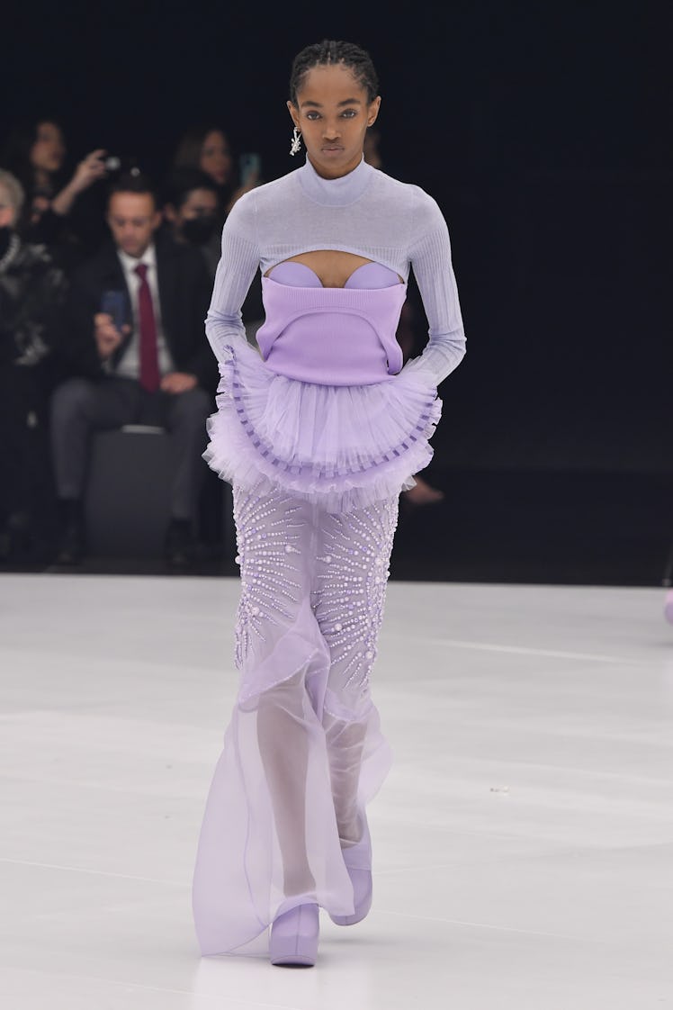 PARIS, FRANCE - OCTOBER 03: A model walks the runway during the Givenchy Ready to Wear Spring/Summer...