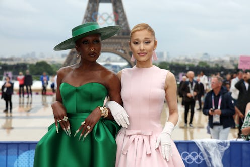 PARIS, FRANCE - JULY 26: (L-R) Cynthia Erivo and Ariana Grande attend the red carpet ahead of the op...