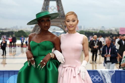 PARIS, FRANCE - JULY 26: (L-R) Cynthia Erivo and Ariana Grande attend the red carpet ahead of the op...