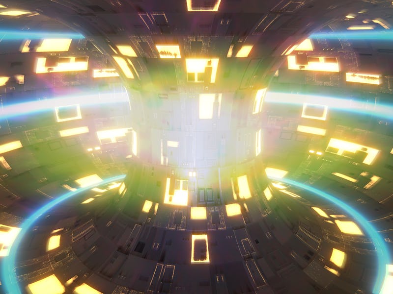 Fusion reactor, illustration. Nuclear fusion is the combination of atomic nuclei, a process that rel...