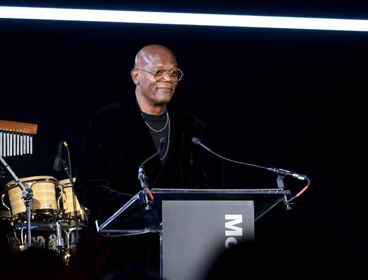 NEW YORK, NEW YORK - OCTOBER 23: Samuel L. Jackson speaks during The Museum of Modern Art Film Benef...
