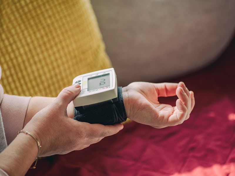 Woman check blood pressure and heart rate