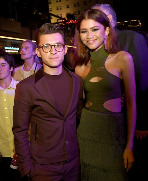 Zendaya burgundy leather Louis Vuitton dress
