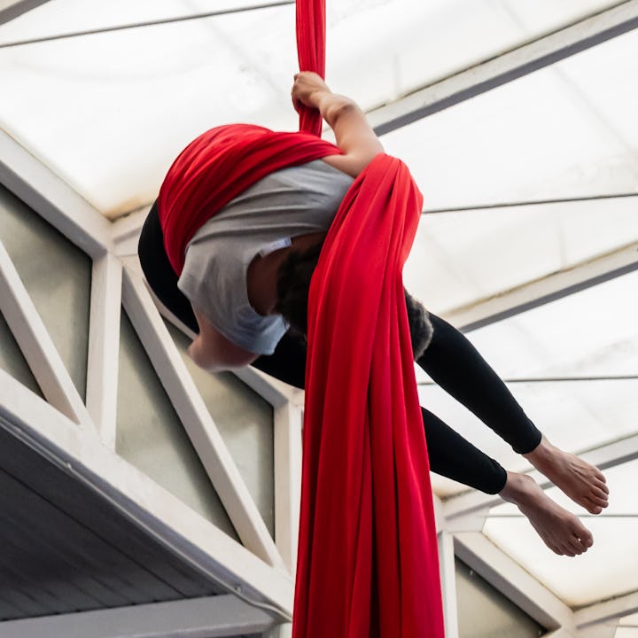 Circus show with kids at Centro Civico La Almozara during the Fiestas of el Pilar, Zaragoza, Aragon,...