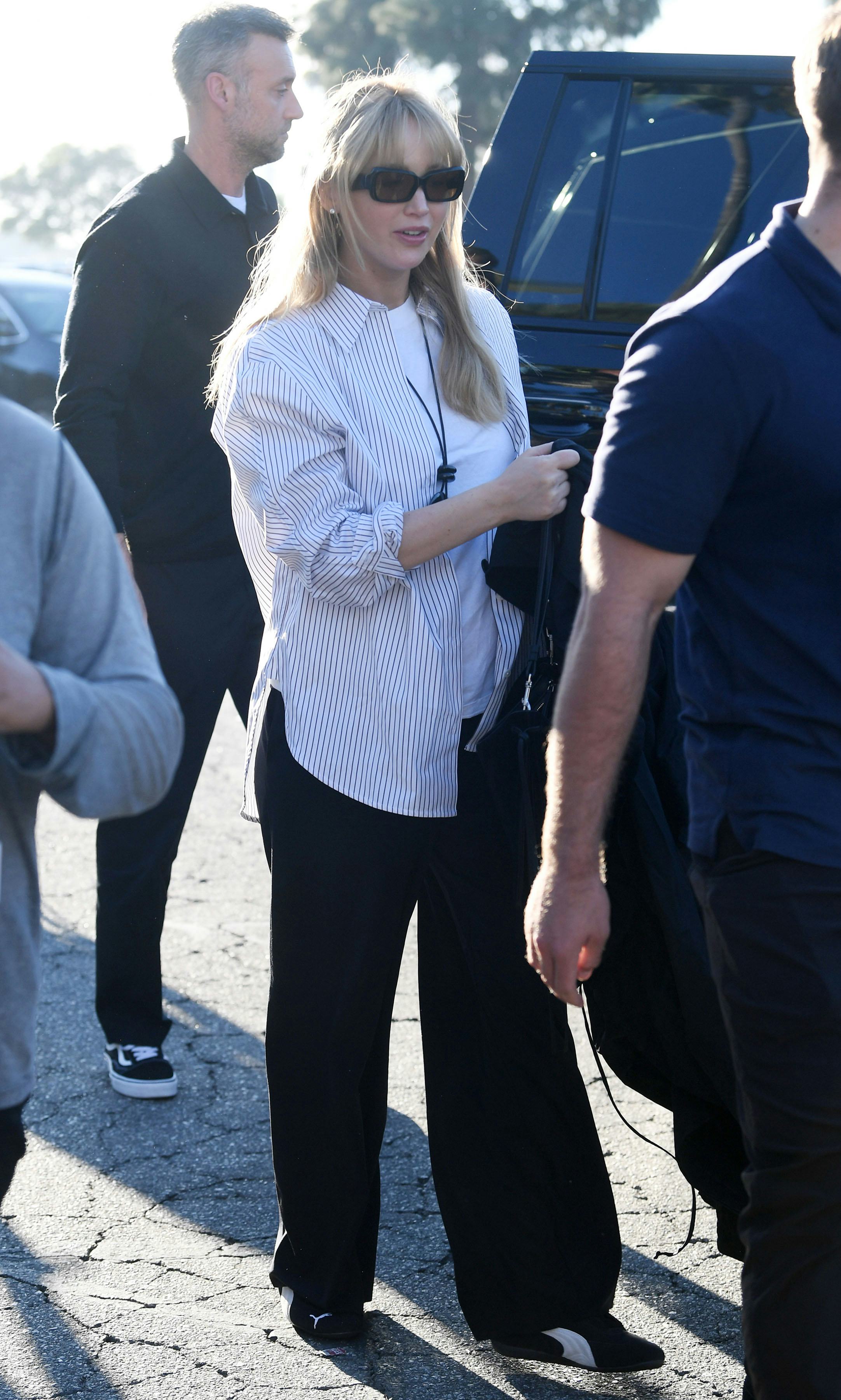 Jennifer Lawrence is seen arriving at the World Series game between the Los Angeles Dodgers and the &hellip;