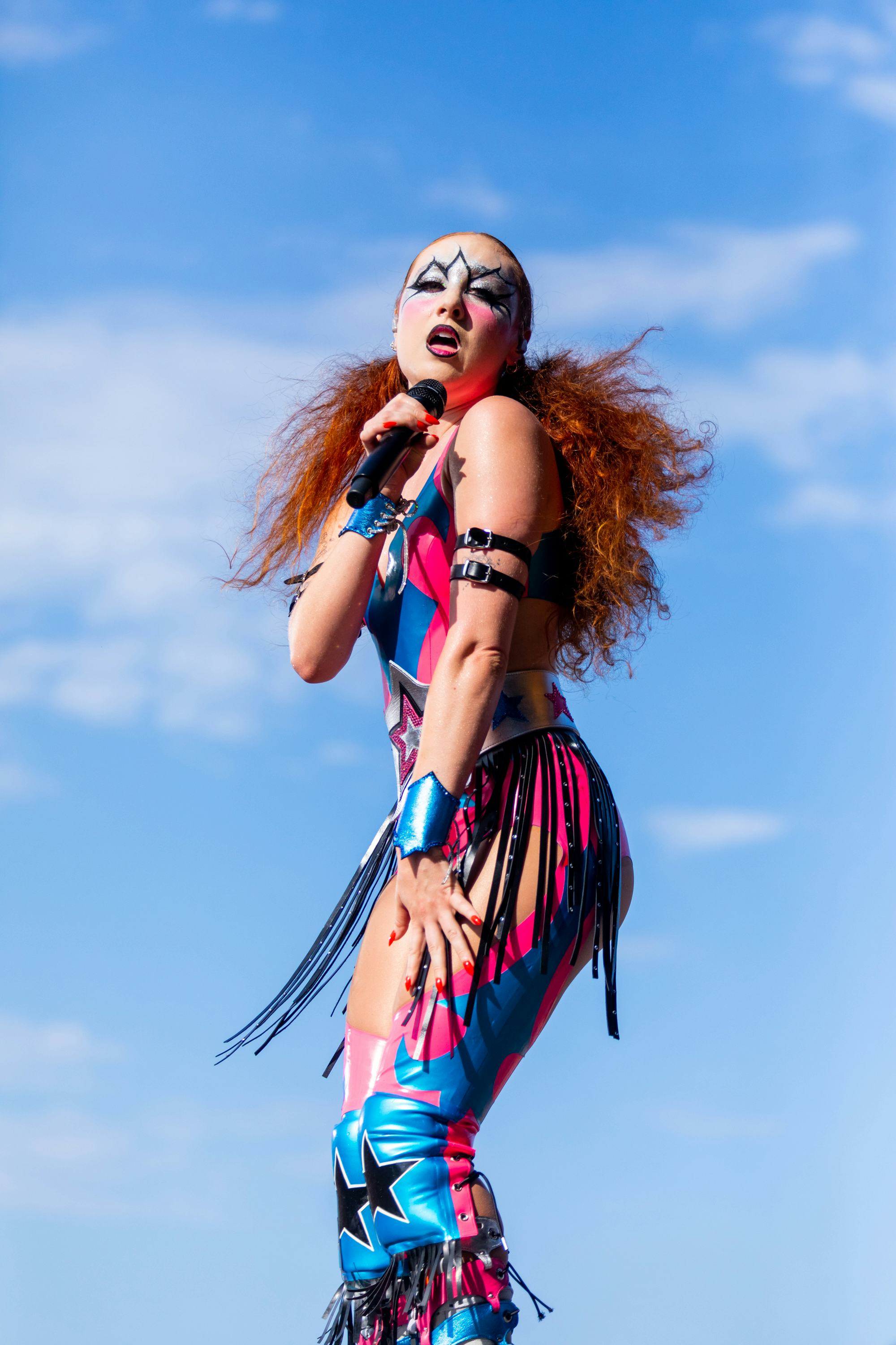 Chappell Roan performs onstage during Lollapalooza.