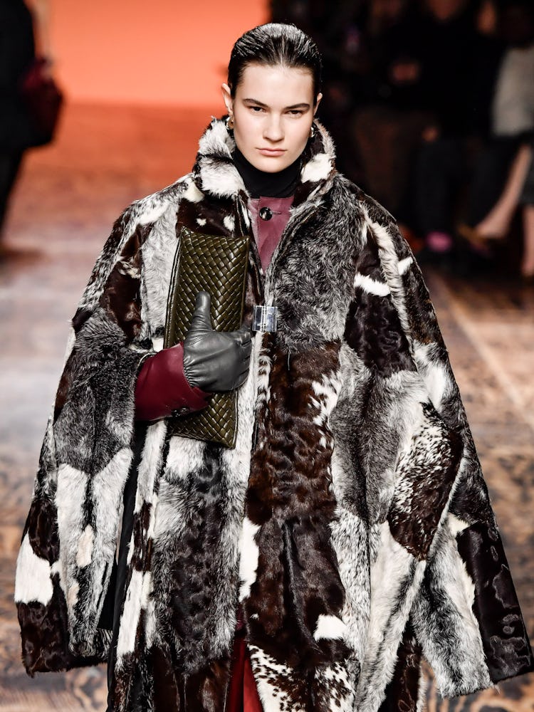 A model walks the runway during the Bottega Veneta Ready to Wear Fall/Winter 2024-2025 fashion show ...