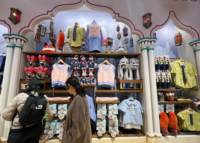 A view of a souvenir store in the Zootopia land during its trial operation on November 29, 2023 in S...